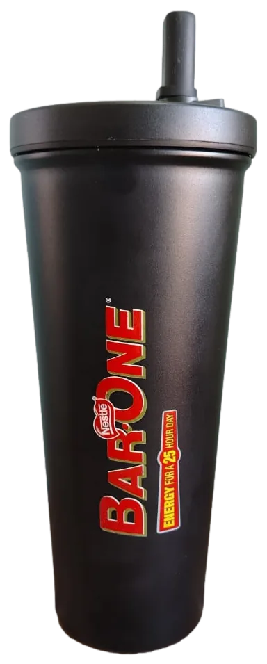 Custom printed black sippy cup with straw